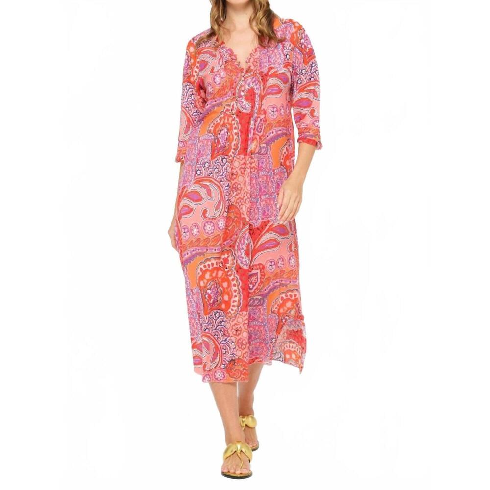 NEW ONESEASON brazil long poppy midi dress in coral